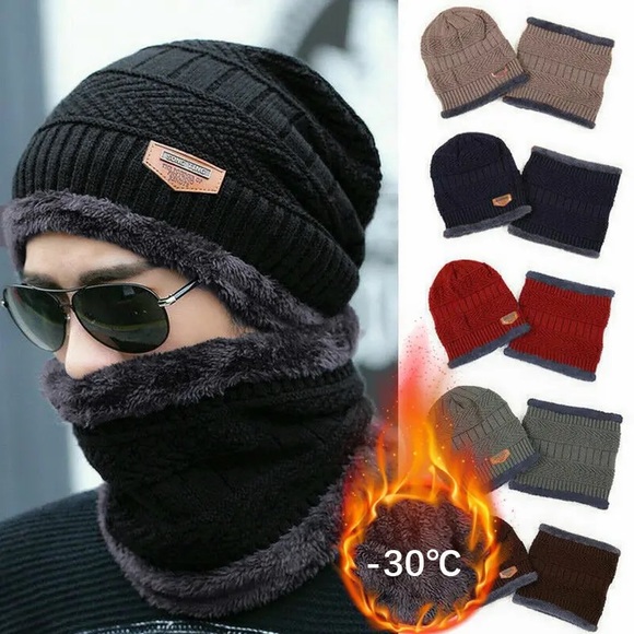 2 pieces winter hats scarf beanie unisex women’s and men color black - Picture 4 of 8